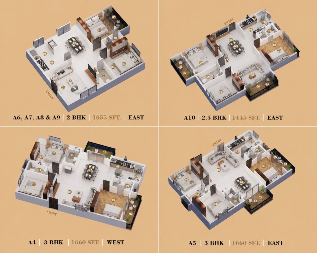 Eeshanya Aaroha floor plans — 2, 2.5 and 3 BHK unit layouts