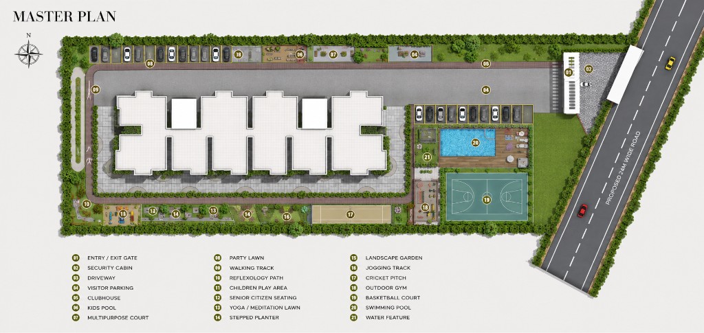 Eeshanya Aaroha master plan — architectural rendering with numbered community features